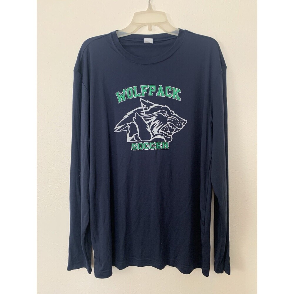 Men’s Large Wolfpack Athletic Long Sleeve Dri-Fit Shirt Blue Green Soccer
